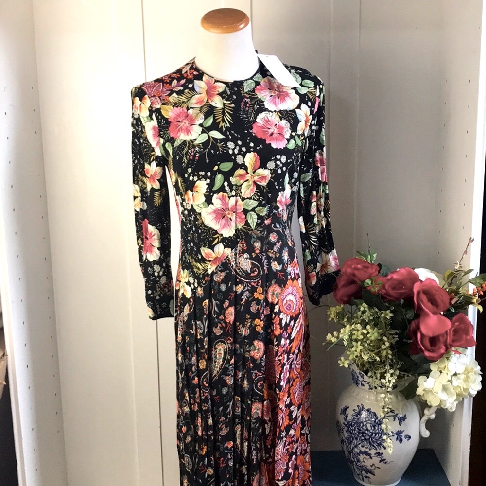 Zara Midi Patchwork Floral Dress -NWT